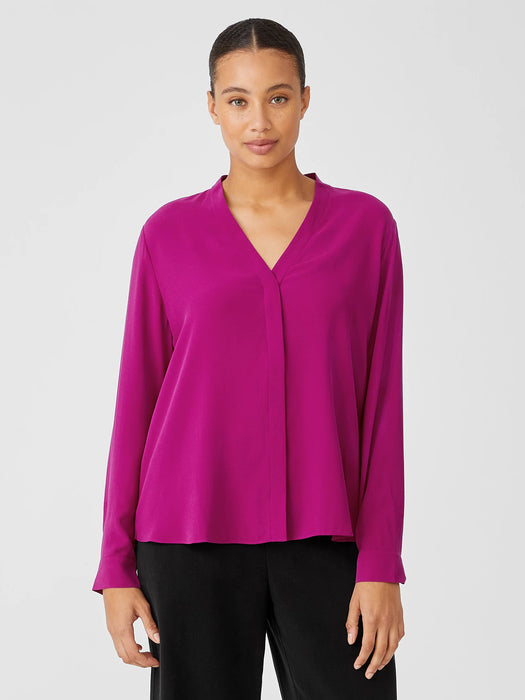 Silk Georgette Crepe V-Neck Shirt
