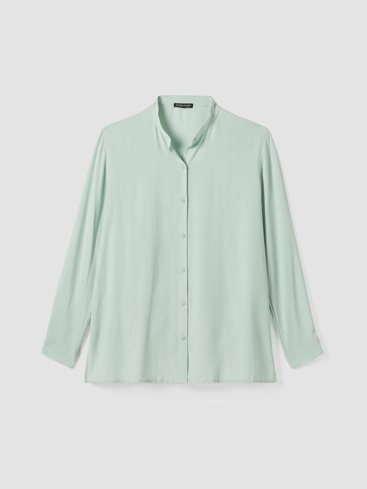 Silk Georgette Crepe Mandarin Collar Shirt