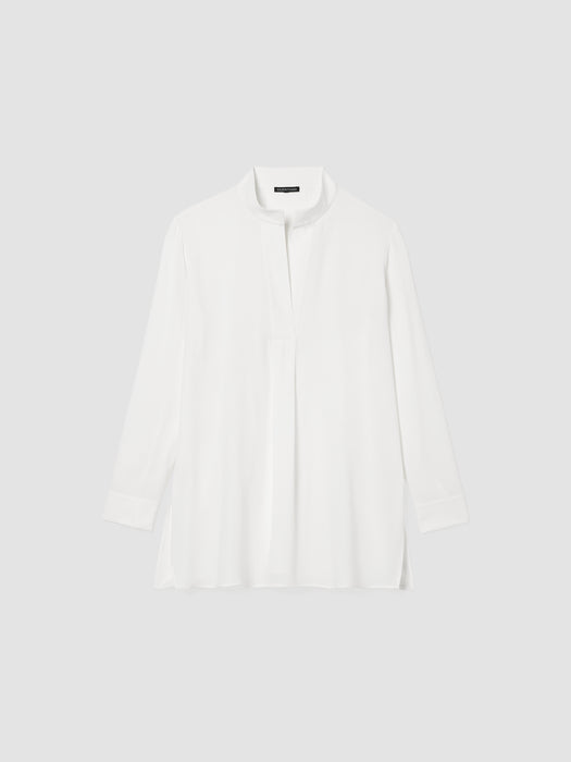 Silk Georgette Crepe Stand Collar Top