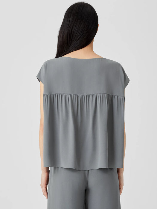 Silk Georgette Crepe Shirred-Back Top