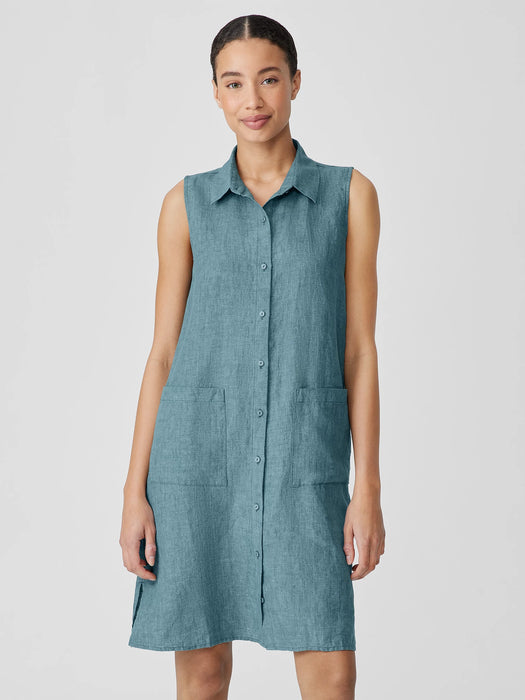 Washed Organic Linen D&eacute;lav&eacute; Sleeveless Shirtdress