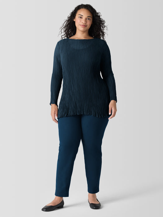 Crinkled Sheer Silk Georgette&nbsp;Bateau Neck Long Top