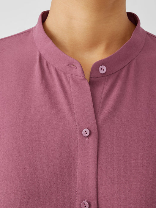 Silk Georgette Crepe Mandarin Collar Shirt