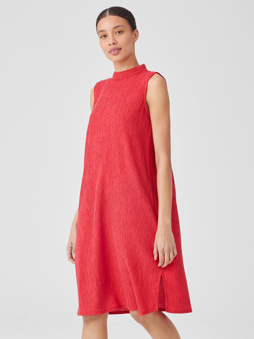 Woven Pliss&eacute; Mock Neck Dress