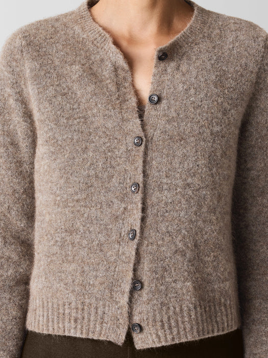 Mohair Plush M&eacute;lange Crew Neck Cardigan