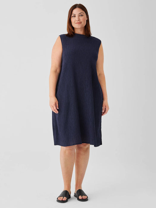 Woven Pliss&eacute; Mock Neck Dress