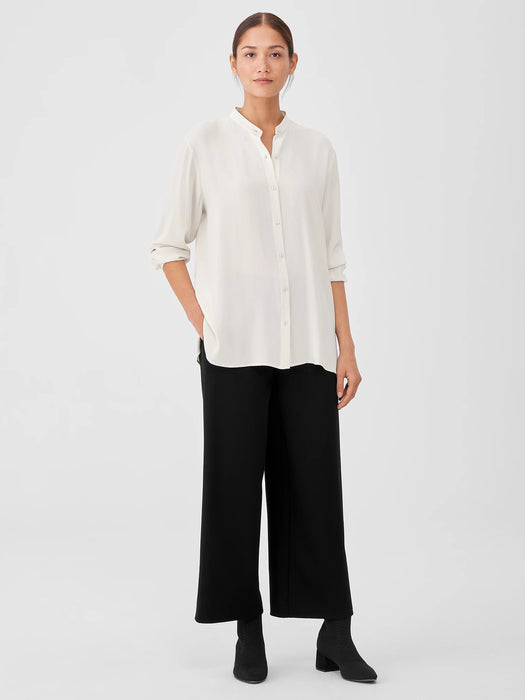 Silk Georgette Crepe Mandarin Collar Shirt