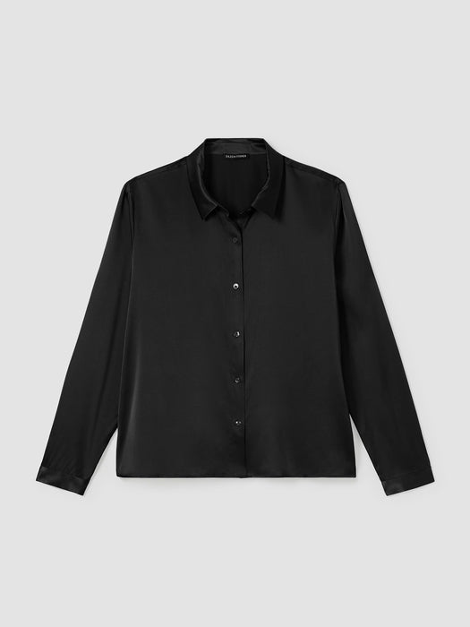 Stretch Silk Charmeuse Classic Collar Shirt