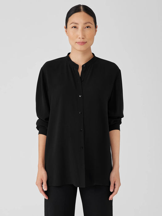 Silk Georgette Crepe Mandarin Collar Shirt