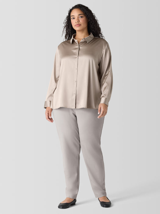 Stretch Silk Charmeuse&nbsp;Classic Collar Shirt