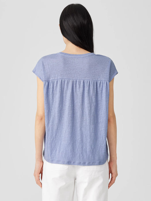 Organic Linen Jersey Shirred-Back Top