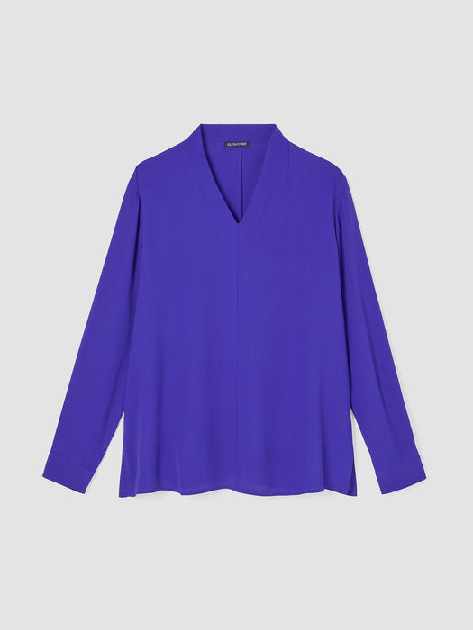 Silk Georgette Crepe V-Neck Top