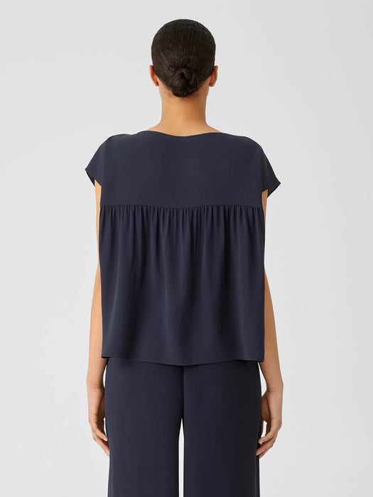 Silk Georgette Crepe Shirred-Back Top