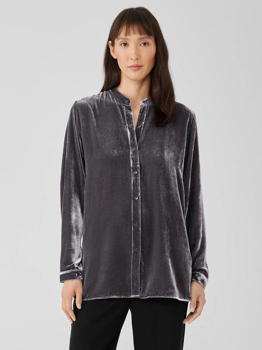 Velvet Band&nbsp;Collar Long Shirt