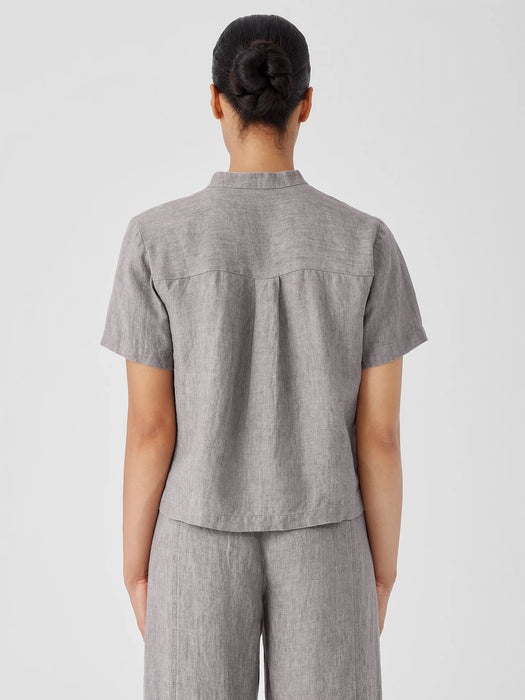 Washed Organic Linen D&eacute;lav&eacute; Band Collar Shirt
