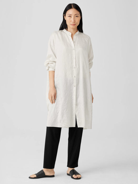 Washed Silk Tussah Mandarin Collar Shirtdress