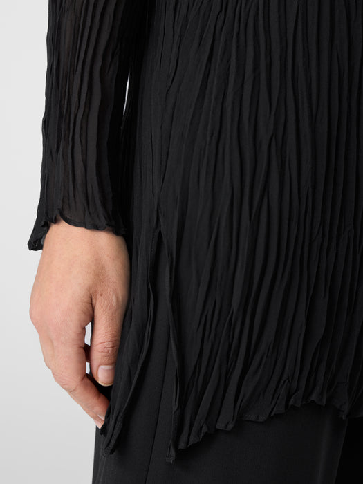 Crinkled Sheer Silk Georgette Bateau Neck Long Top
