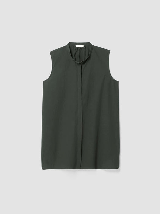 Washed Organic Cotton Poplin Band Collar Shirt