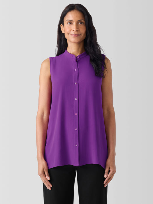 Silk Georgette Crepe Sleeveless Shirt