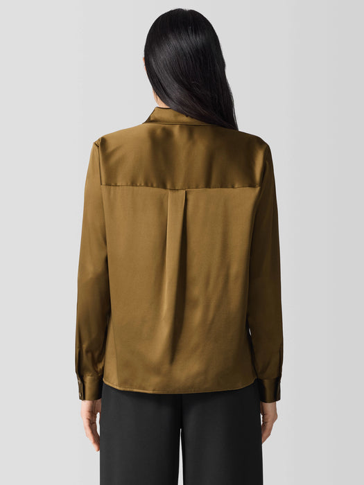Stretch Silk Charmeuse&nbsp;Classic Collar Shirt