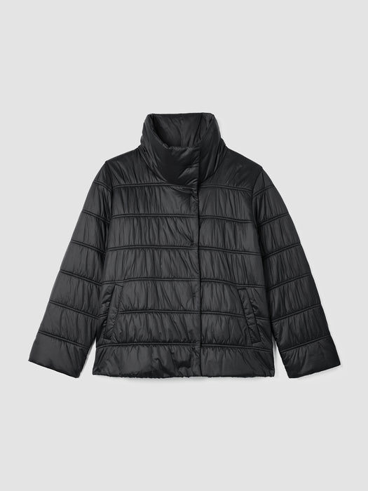 Eggshell Recycled Nylon Stand Collar Short Coat