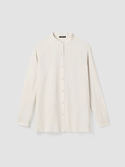 Silk Georgette Crepe Mandarin Collar Shirt