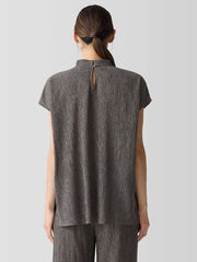 Woven Pliss&eacute; Mock Neck Top
