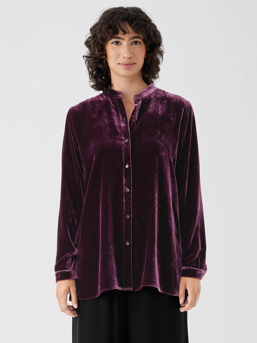 Velvet Band&nbsp;Collar Long Shirt