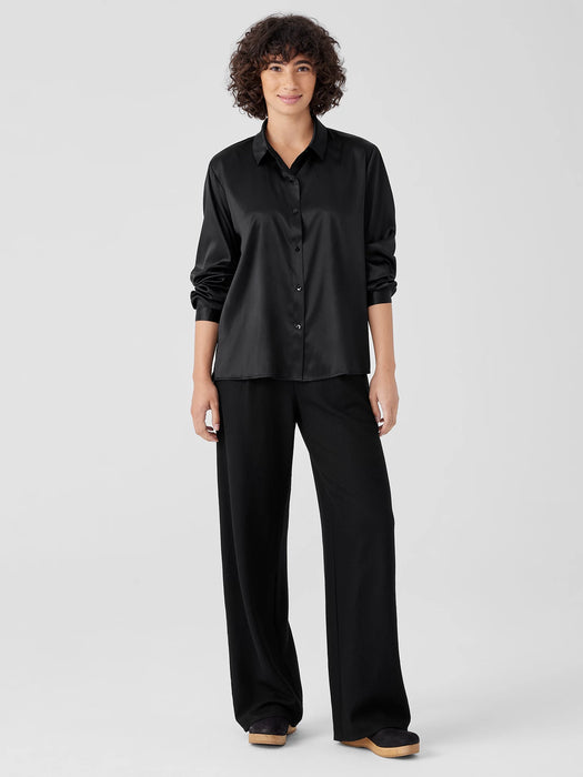 Stretch Silk Charmeuse Classic Collar Shirt