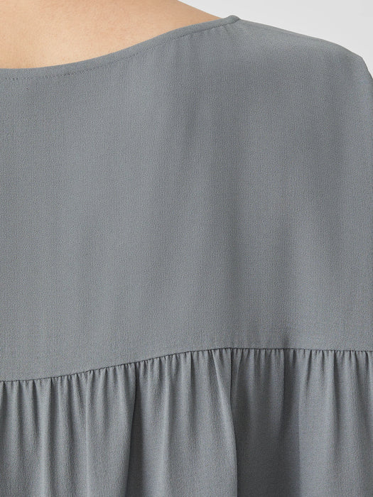 Silk Georgette Crepe Shirred-Back Top