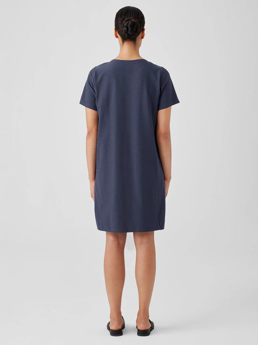 Washable Stretch Crepe Jewel Neck Dress