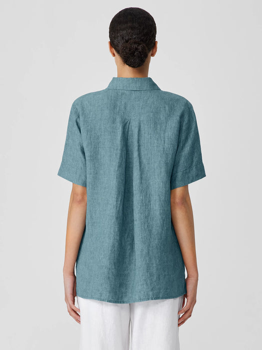 Washed Organic Linen D&eacute;lav&eacute; Short-Sleeve Shirt