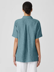 Washed Organic Linen D&eacute;lav&eacute; Short-Sleeve Shirt