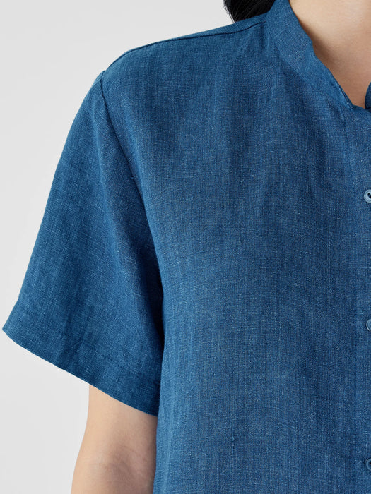 Washed Organic Linen D&eacute;lav&eacute; Band Collar Shirt