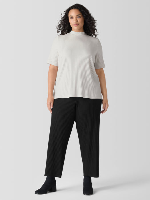 Textured Stretch Rib Mock Neck Top