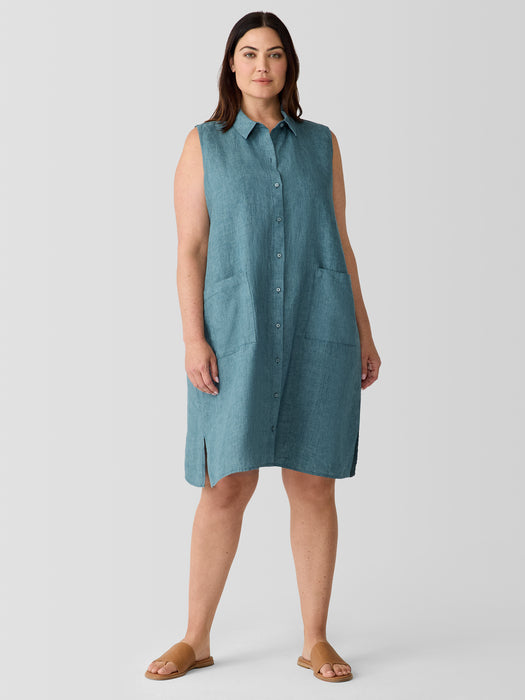 Washed Organic Linen D&eacute;lav&eacute; Sleeveless Shirtdress