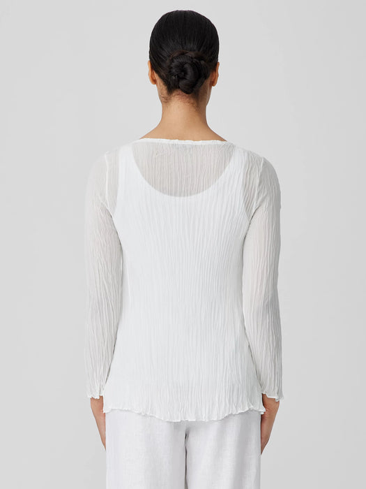 Crinkled Sheer Silk Georgette&nbsp;Bateau Neck Long Top