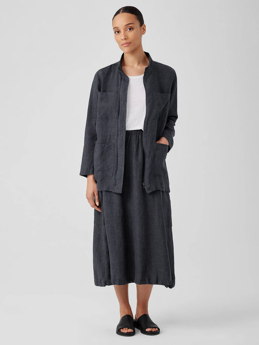 Washed Organic Linen D&eacute;lav&eacute; Stand Collar Jacket