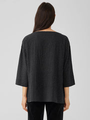 Wool Cotton Check Bateau Neck Top
