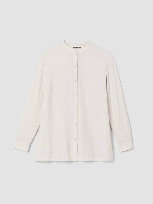 Silk Georgette Crepe Band Collar Shirt