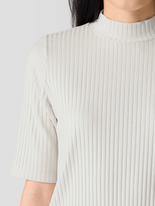 Textured Stretch Rib Mock Neck Top