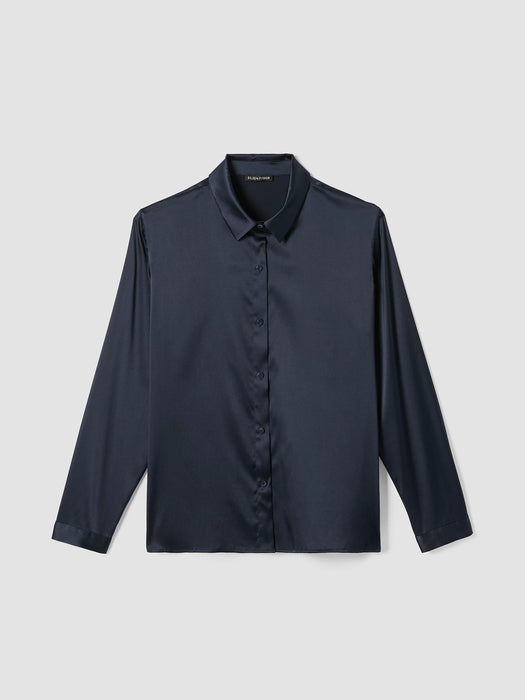Stretch Silk Charmeuse Classic Collar Shirt