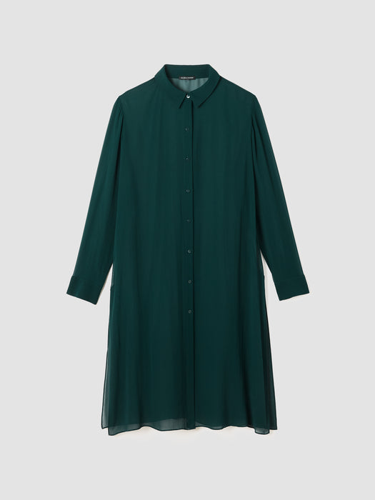 Sheer Silk Georgette Classic Collar Long Shirt
