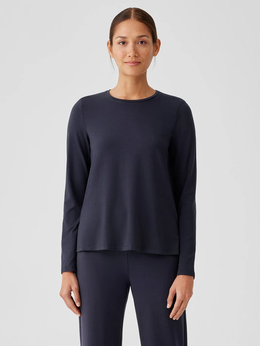 Stretch Jersey Knit Crew Neck Top