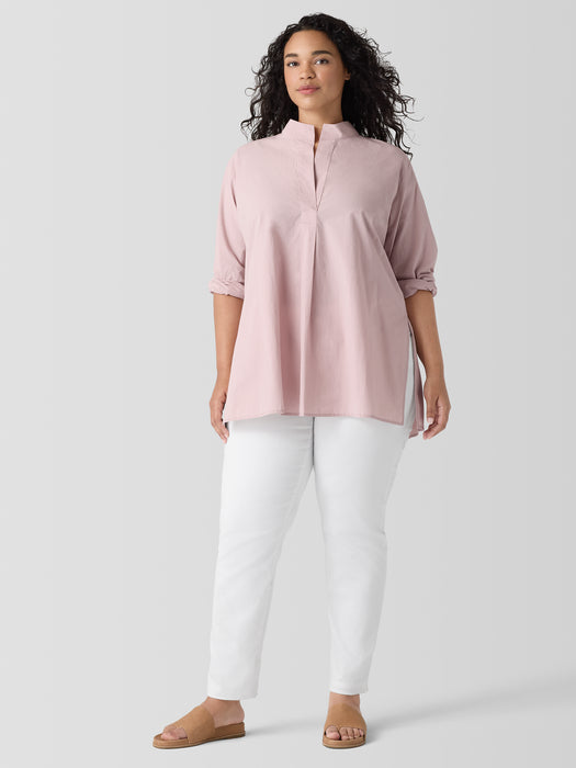 Washed Organic Cotton Poplin Stand Collar Top