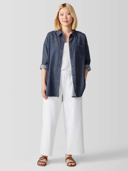 Airy Organic Cotton Twill Classic Collar Long Shirt