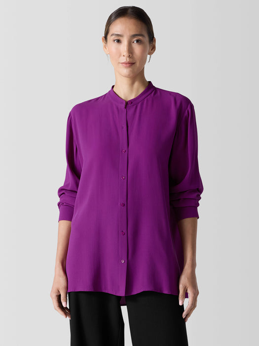 Silk Georgette Crepe Band Collar Shirt