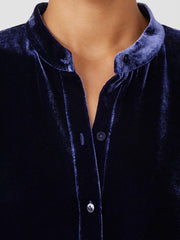 Velvet Band&nbsp;Collar Long Shirt