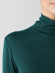 Ribbed Pima Cotton Blend Turtleneck Top