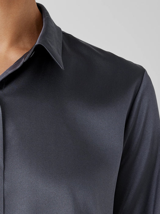 Stretch Silk Charmeuse Classic Collar Shirt